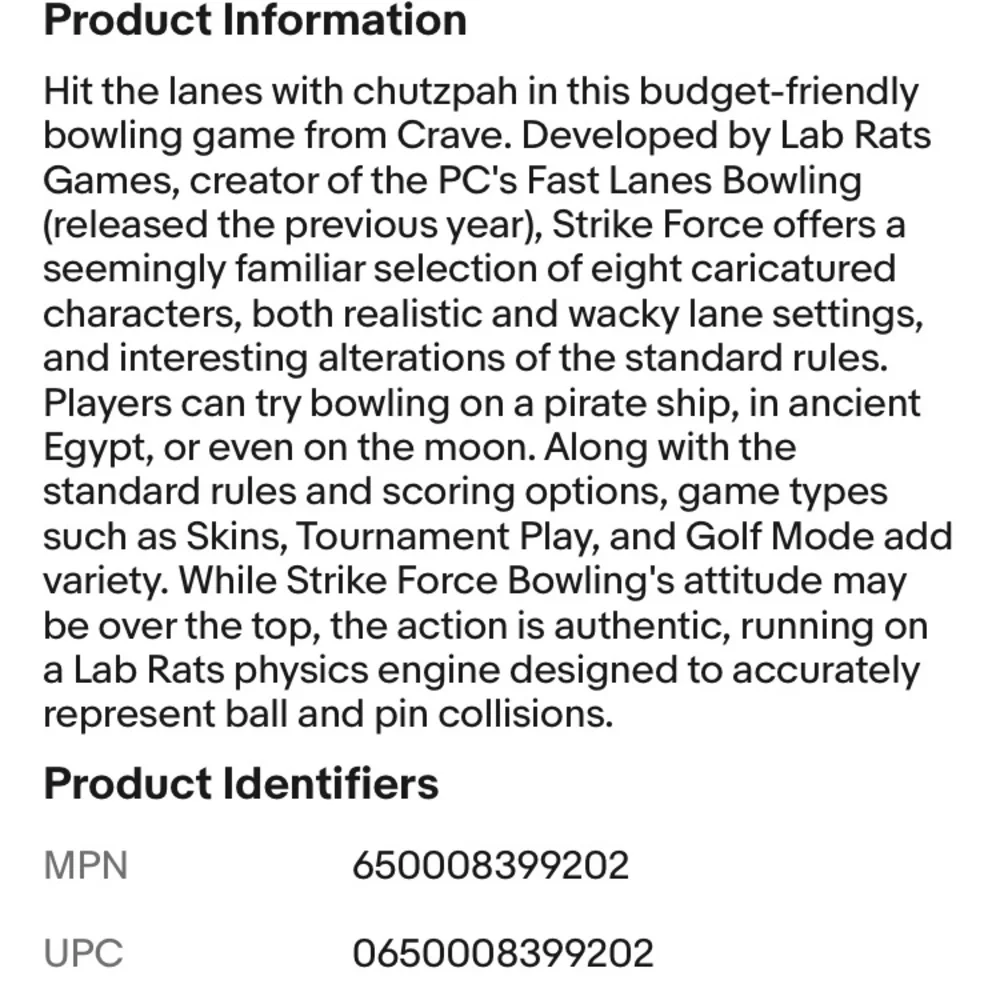 Strike Force Bowling (Sony PlayStation 2, 2004) Ps2 game